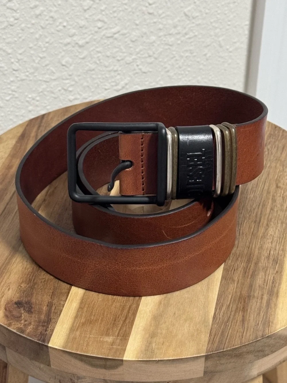 Diesel Men's Leather Belt Brown Mixed Metal Size 95 / 38